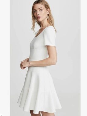 Rebecca Taylor Stretch Texture Scalloped Scoop Neck Dress SIZE 4 Bridal A-Line